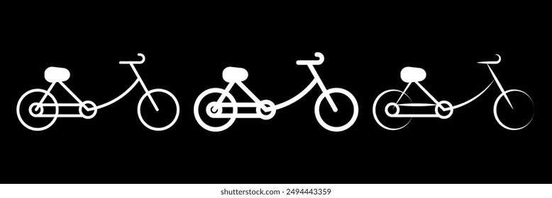 Set of outlined Bicycle icon collection with black background. Bike, racing cycle, motor bike symbol. Vector Illustration eps 10