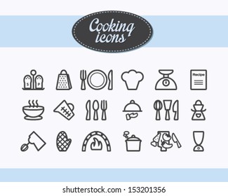 Set of outlined cooking icons