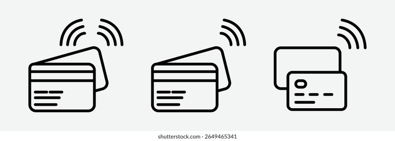 set outlined credit card icons with radiating payment signals.