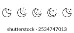 Set of Outlined crescent moon icon collection with sparkle stars. Half moon stars. night or dark mode symbol. Vector Illustration.