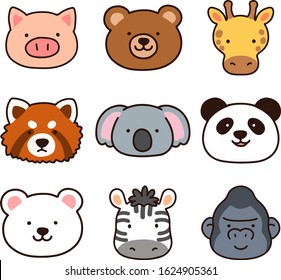 Set Outlined Cute Simple Animal Faces Stock Vector (Royalty Free ...