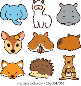 Set of outlined cute and simple animal faces B