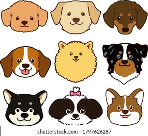 Set of outlined cute and simple dog heads