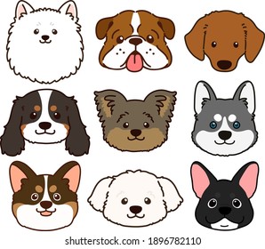 Set of outlined cute and simple dog heads