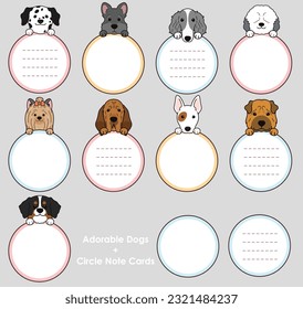 Set of outlined cute and simple dog heads  (Yorkshire Terrier, Sheelpand Dog, Shar Pei, Scottish Terrier, Mountain Dog, Bull Terrier, Borzoi, Blood Hound, Dalmatian)