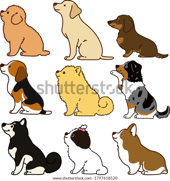 横向きのイラストに丸い犬のセット のベクター画像素材 ロイヤリティフリー Shutterstock