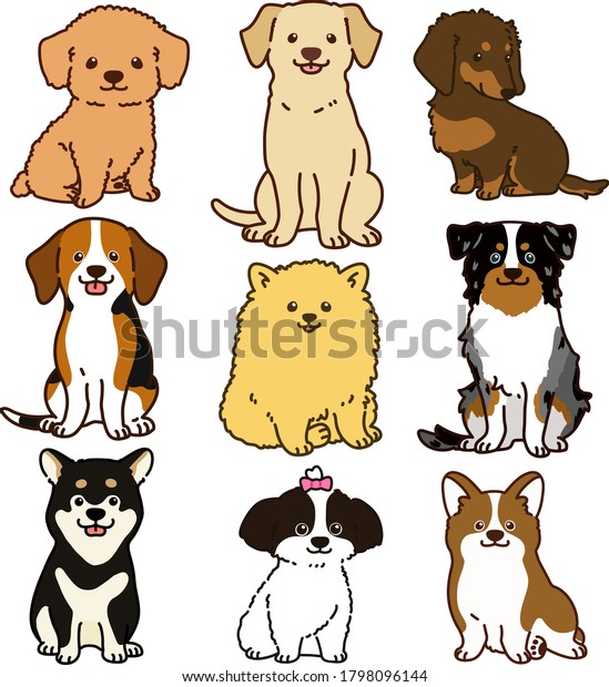 Set Outlined Cute Simple Dog Sitting Stock Vector (Royalty Free ...