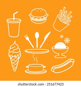 Set of outlined fast food icons.