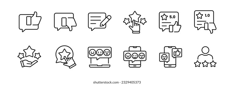 conjunto de comentarios esbozados revisión de satisfacción icono de satisfacción clientes vectoriales encuesta de evaluación de servicio línea de opinión ilustración