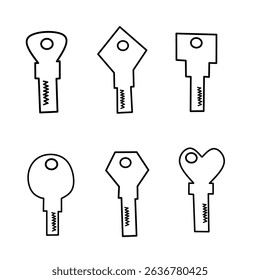 Set of outlined key shape icons