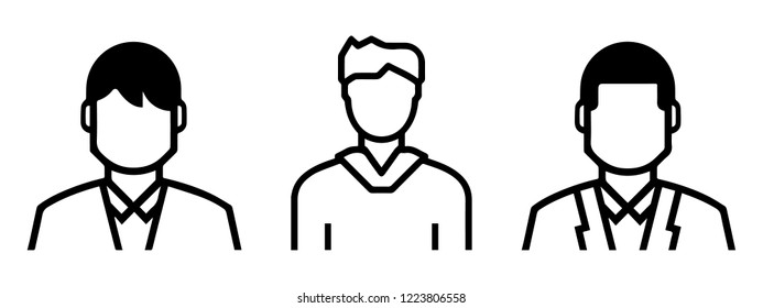 Set of outlined male avatars including: formal and informal shapes. line art