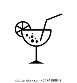 Set of outlined Minimal summer alcohol cocktail in glass icon collection. cocktails thin line icons collection. Vector Illustration.