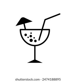 Set of outlined Minimal summer alcohol cocktail in glass icon collection. cocktails thin line icons collection. Vector Illustration.