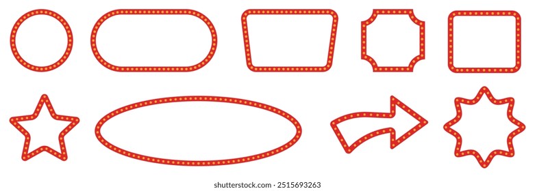 Conjunto de colección de cartelera de neón delineado. Círculo cuadrado retro realista, símbolo de cartelera con forma de estrella. Ilustración vectorial.