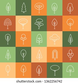 Set of outlined tree icons. Fir, Linden, Maple, Oak, Spruce, Baobab, Cypress, Poplar, Ash Tree. Perfect for web pages, mobile applications, print production