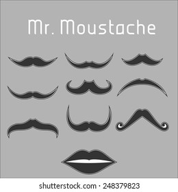 Set of outlined vector Vintage/Hipster mustaches.