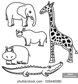 Set of outlines of animals on white background, vector illustration