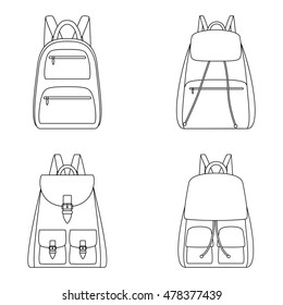 Set of outlines of backpacks, vector illustration