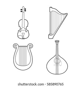 Set of outlines of different musical instruments, Vector illustration