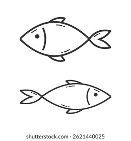Set of outlines fish icon isolated flat style vector illustration on white background.