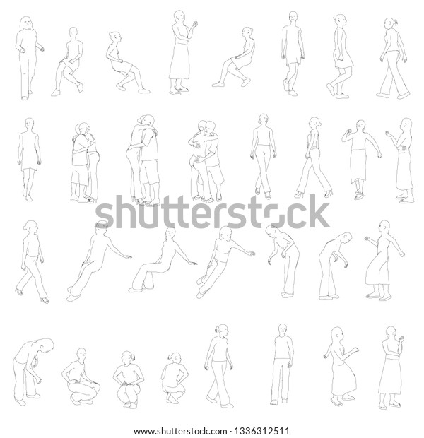 Set Outlines People Different Positions Outlines Stock Vector (Royalty ...