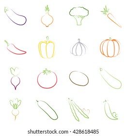 Set of outlines of vegetables, vector illustration