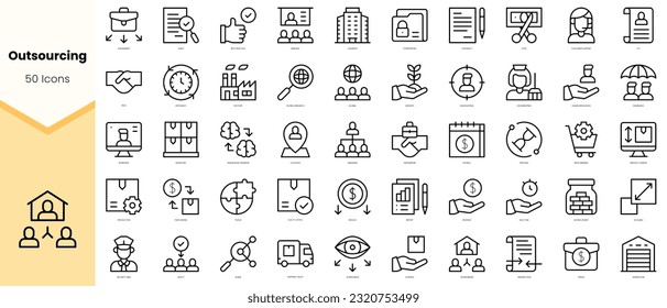 Set of outsourcing Icons. Simple line art style icons pack. Vector illustration