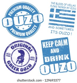 Set of ouzo grunge rubber stamps on white, vector illustration