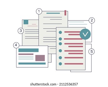 Set ov paper documents in a flat style.