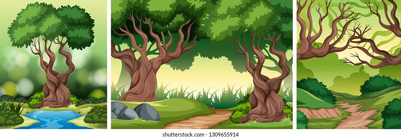 Set ov tropical rainforest background illustration