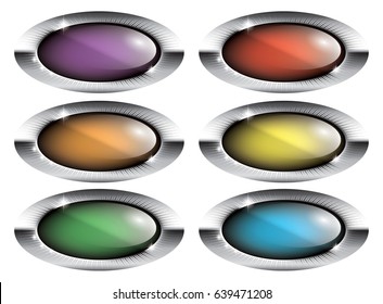 Set of oval backgrounds with a silver frame, with space for your text. Vector illustration.