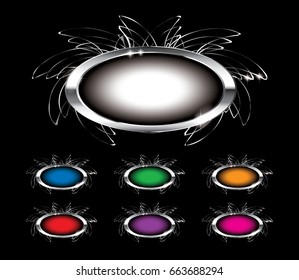 Set of oval backgrounds with a silver ornate frame, with space for your text. Vector illustration.