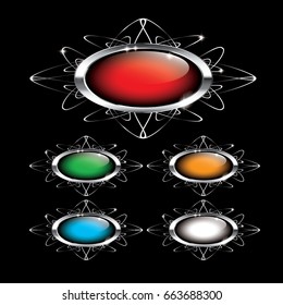 Set of oval backgrounds with a silver ornate frame, with space for your text. Vector illustration.
