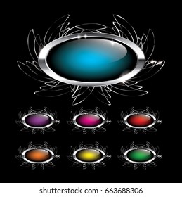 Set of oval backgrounds with a silver ornate frame, with space for your text. Vector illustration.