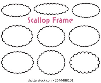 Set of oval circle frames with scalloped edges and black lines and white windows