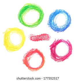Set of oval colored spots wax crayon, isolated on white background