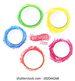 Set of oval colored spots wax crayon, with stickers isolated on white background
