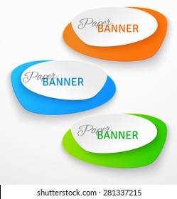 Set of oval colorful paper origami banners. Vector illustration