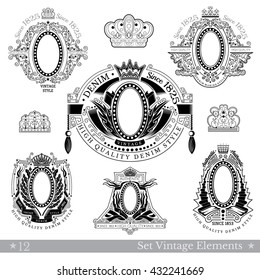 Set Of Oval Frame With Different Pattern Around Isolated On White