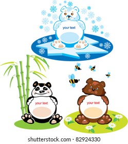 Set of oval frames - animals for kids - 3 bears - brown bear, panda, polar bear