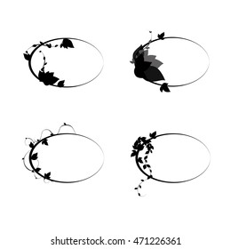 Set of oval frames. black framework with leaves. Vector oval design elements for your text