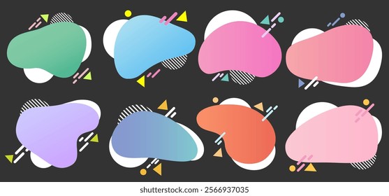 Set of Oval frames and geometric icons with gradient colors. For banners, price tags, stickers. Abstract Modern Graphic Elements. Vector illustration.