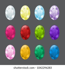 Set Of Oval Gemstones In Different Colors. To Illustrate Aquamarine, Chrystal, Zircon Or Other Gem