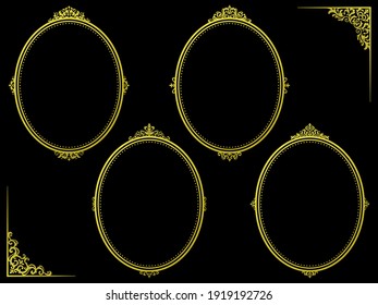 
A set of oval and golden frames with classic European ornaments