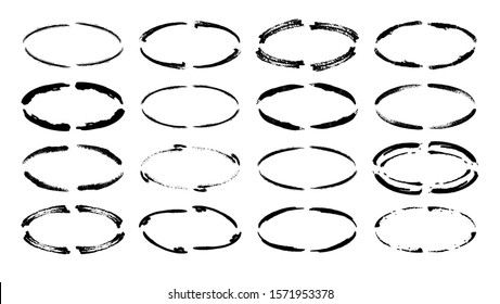 Set of oval grunge black frames. Borders collections. Collages elements on white background.