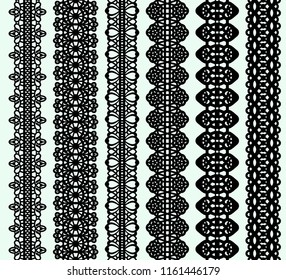 Set of oval lace frames and elements of pattern brushes. Vector illustration