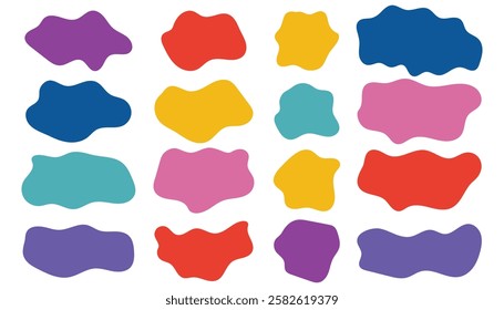 Set of oval organic stains, colorful irregular form. Simple freeform, asymmetric blob, backgrounds.