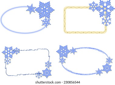 Set of oval and rectangular frames with snowflakes for Christmas or new year design