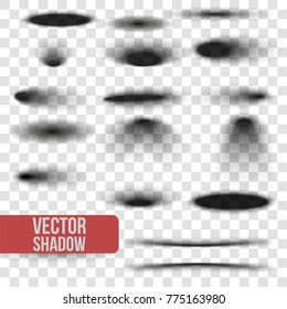 Set oval shadow with soft edges isolated on transparent background.