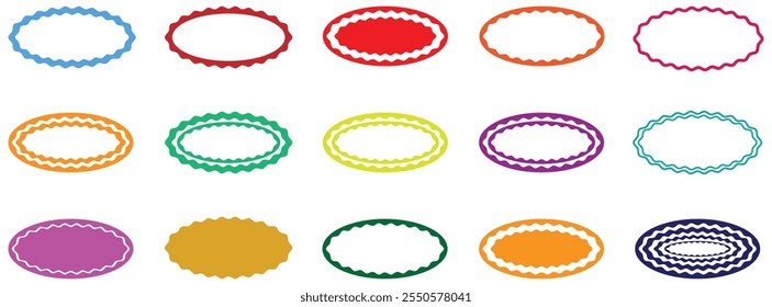 Set of oval shape frame. Various types of oval shape frame. Colorful oval frame with zig zag border. Ellipse shape design. Various types of oval shape frame. various design of colorful ellipse